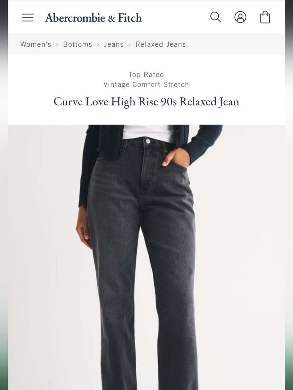 Abercrombie & Fitch Curve Love High Rise Relaxed Jean - Black Wash
